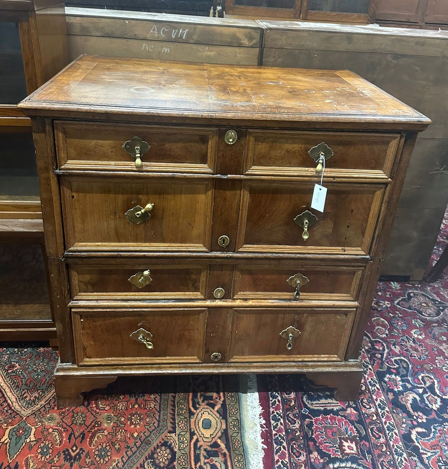 A late 17th century / early 18th century walnut and oak two part chest of drawers width 95cm, depth 56cm, height 97cm